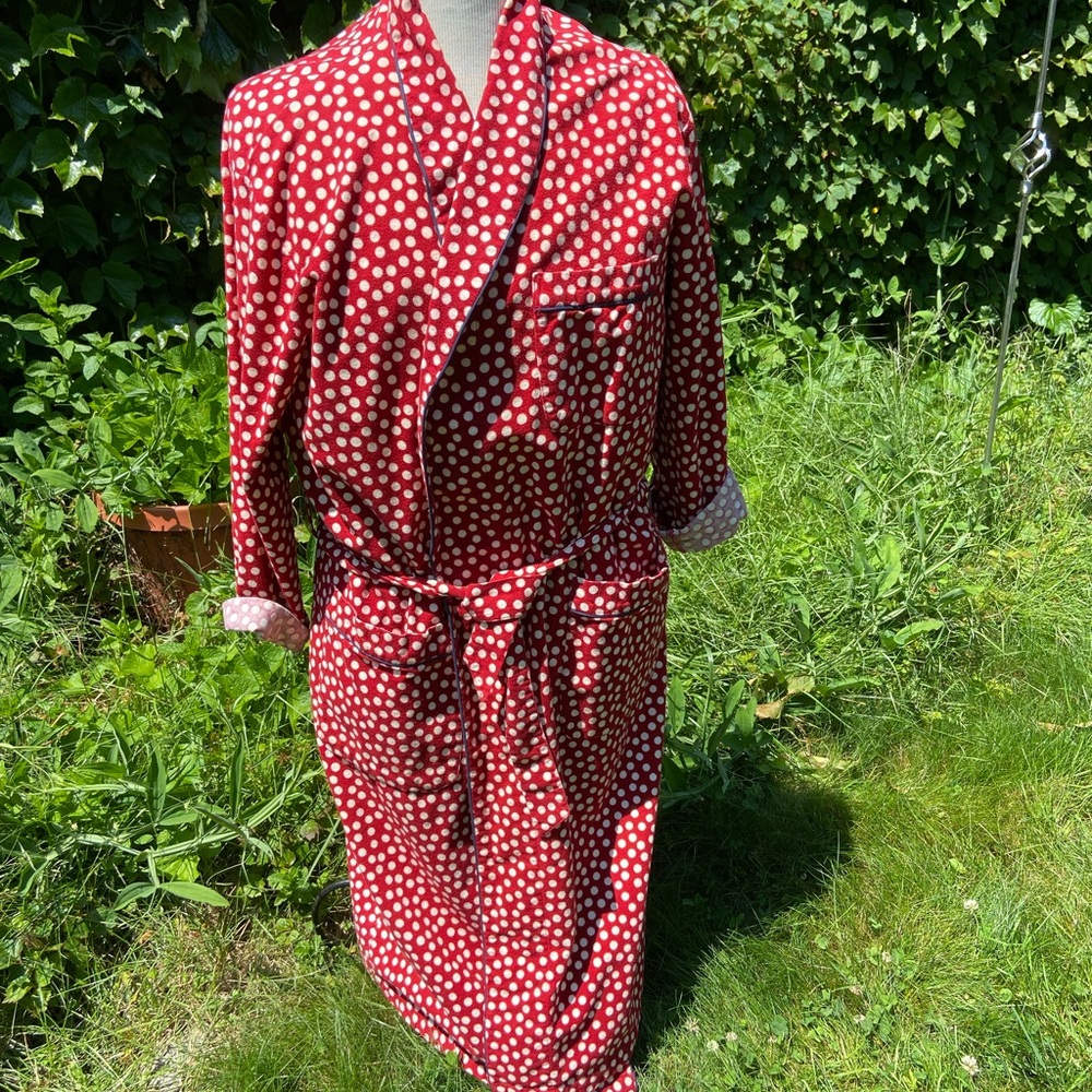 Polka Dot Flannel Bathrobe- vintage 90's - Picture 5 of 5